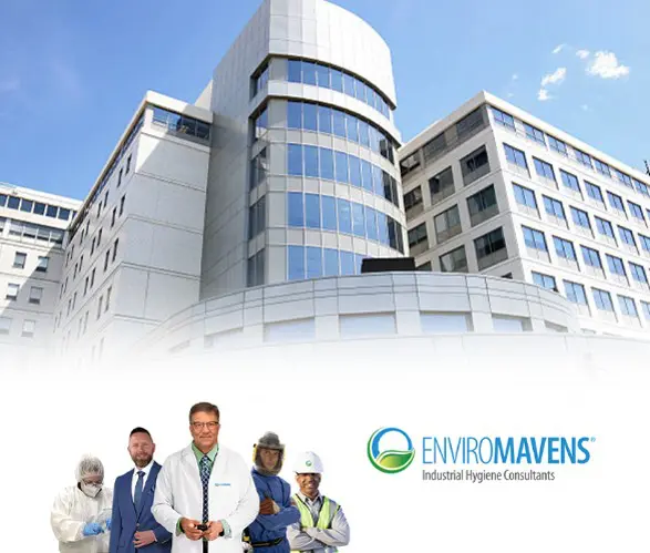Industrial hygiene experts outside office complex