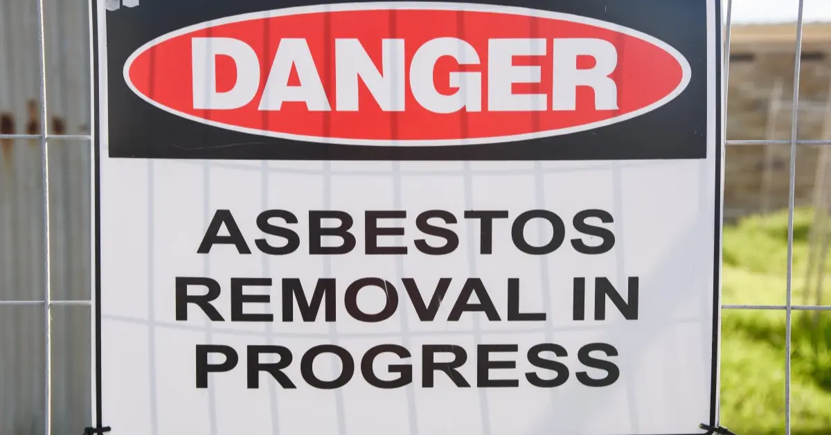Asbestos removal warning sign displayed