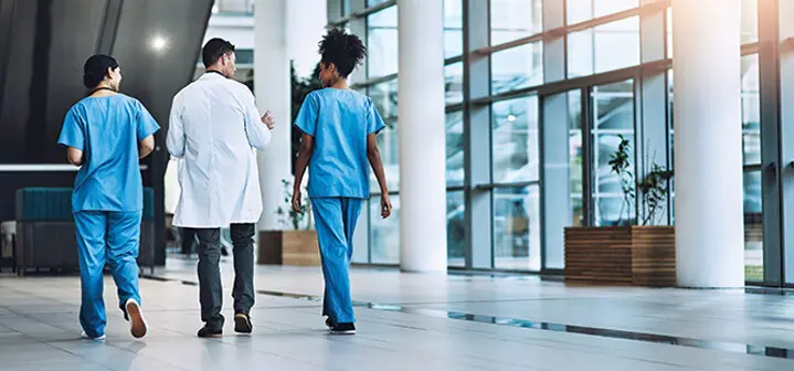 Medical team in hospital hallway