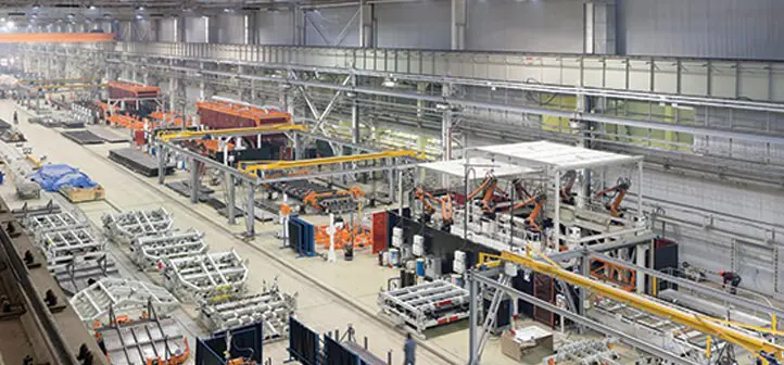 Industrial assembly line in a large factory.