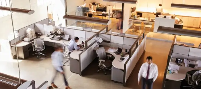 Busy open-plan workspace scene