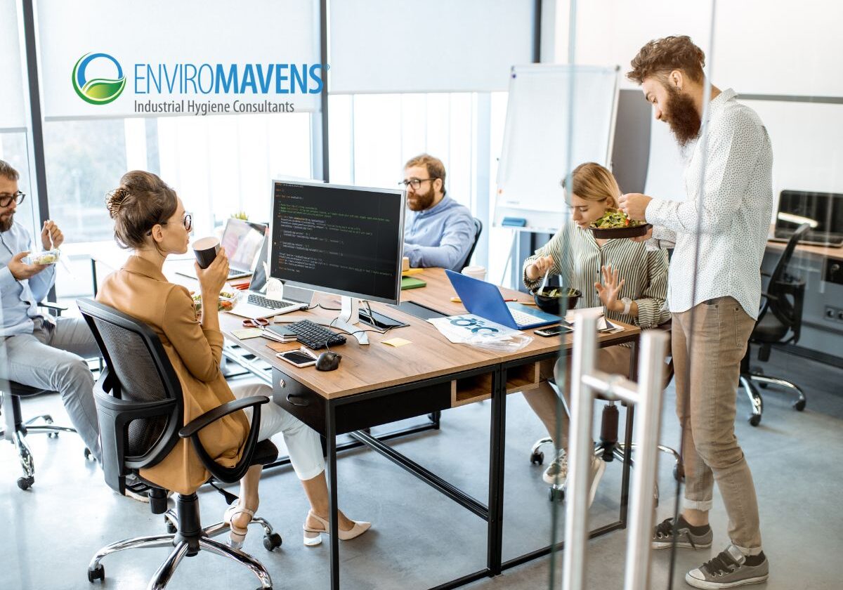 Colleagues working together in modern office